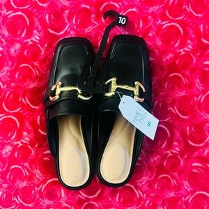 Time and Tru Women's Loafer Mules Black Loafers with Gold Accents size 10 NEW